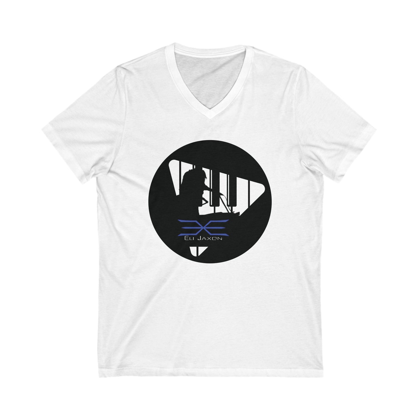 Eli Jaxon Piano Man Silhouette - Unisex Jersey Short Sleeve V-Neck Tee