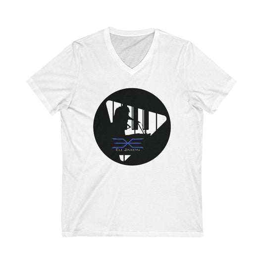 Eli Jaxon Piano Man Silhouette - Unisex Jersey Short Sleeve V-Neck Tee